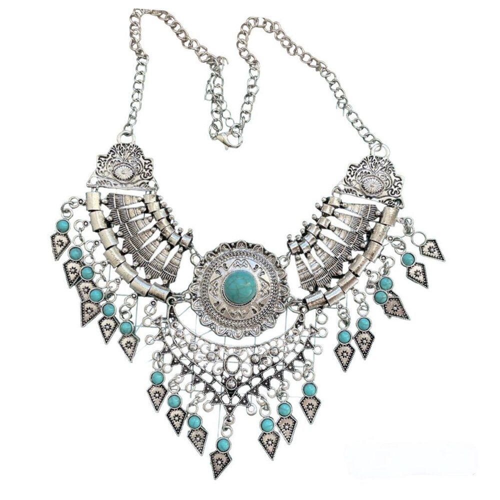 Fashionable Multi-Layer Braided Turquoise and Silver Necklace